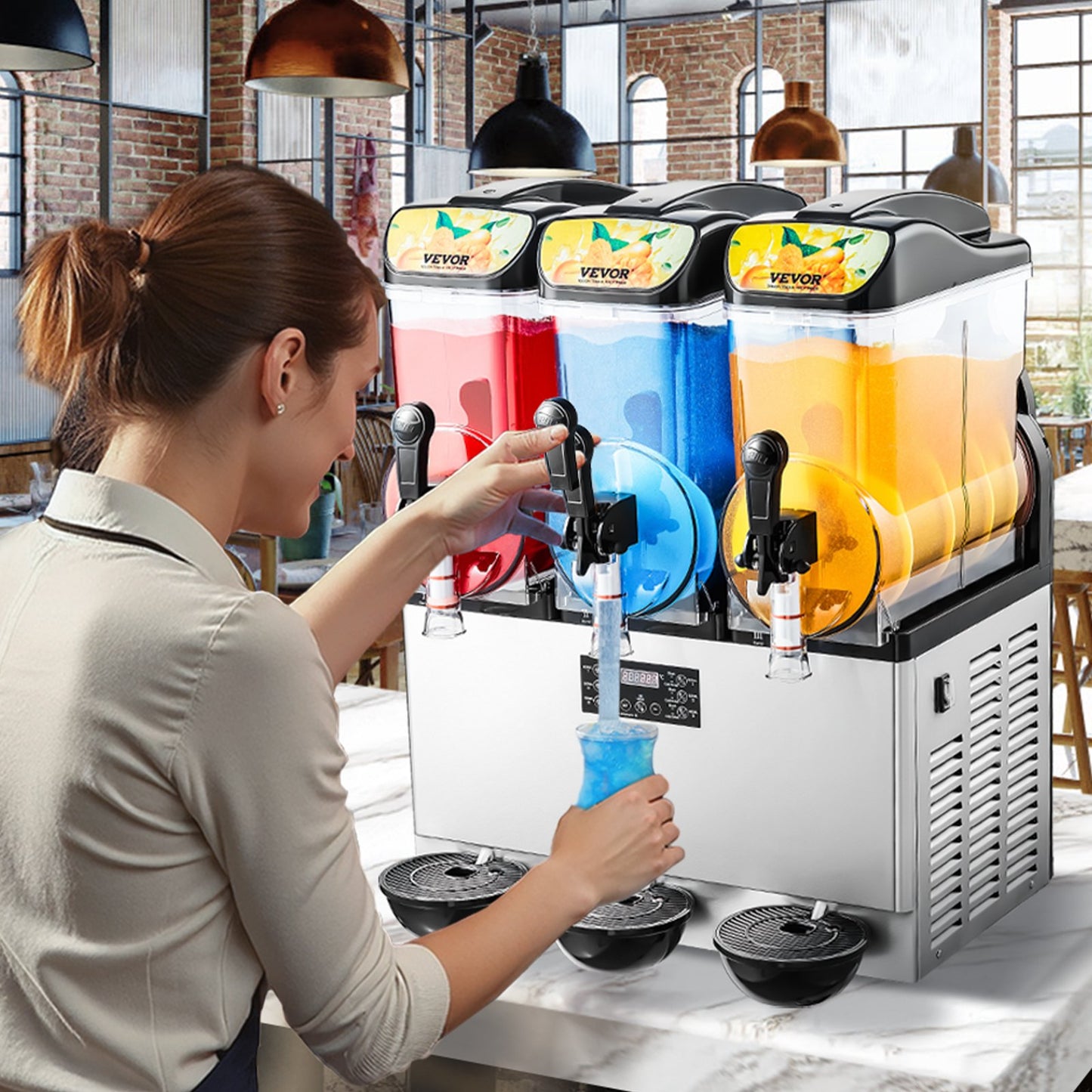 Commercial 15L Slushy Machine with 3 Tanks & Digital Control - Margarita & Frozen Drink Maker