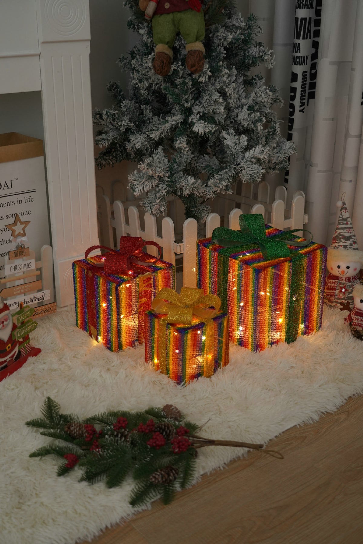 Remote Control Christmas Gift Box Lights - Holiday Decorative LED Set