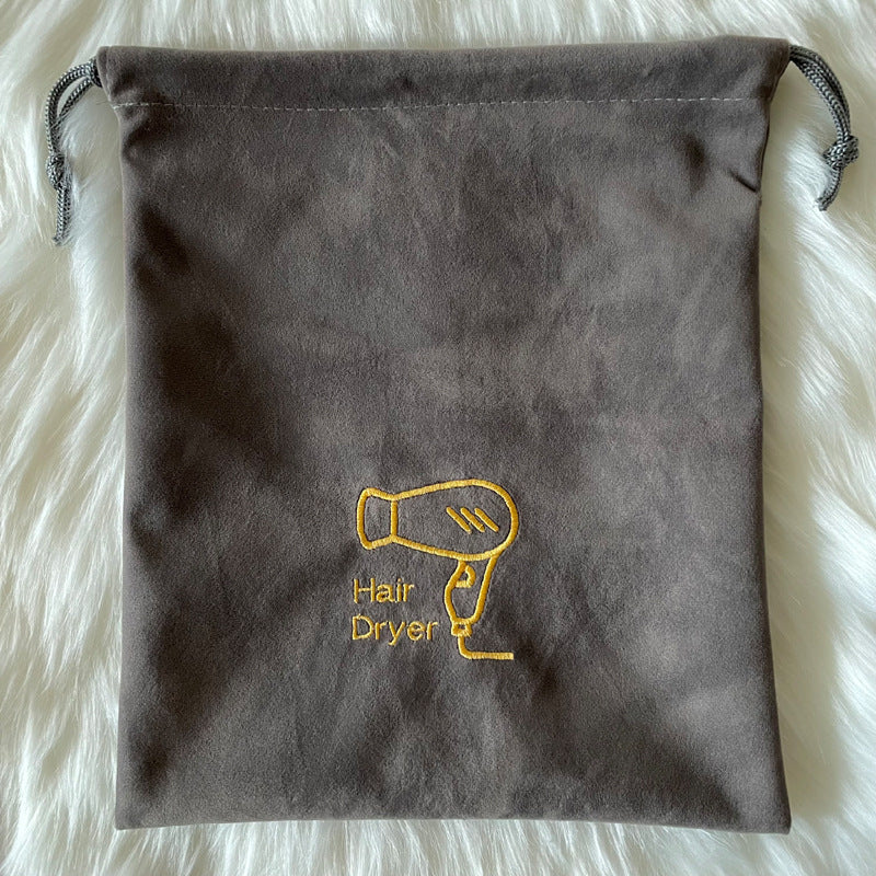 Hair Dryer Storage Bag Travel Flocked Fabric Organizer with Drawstring