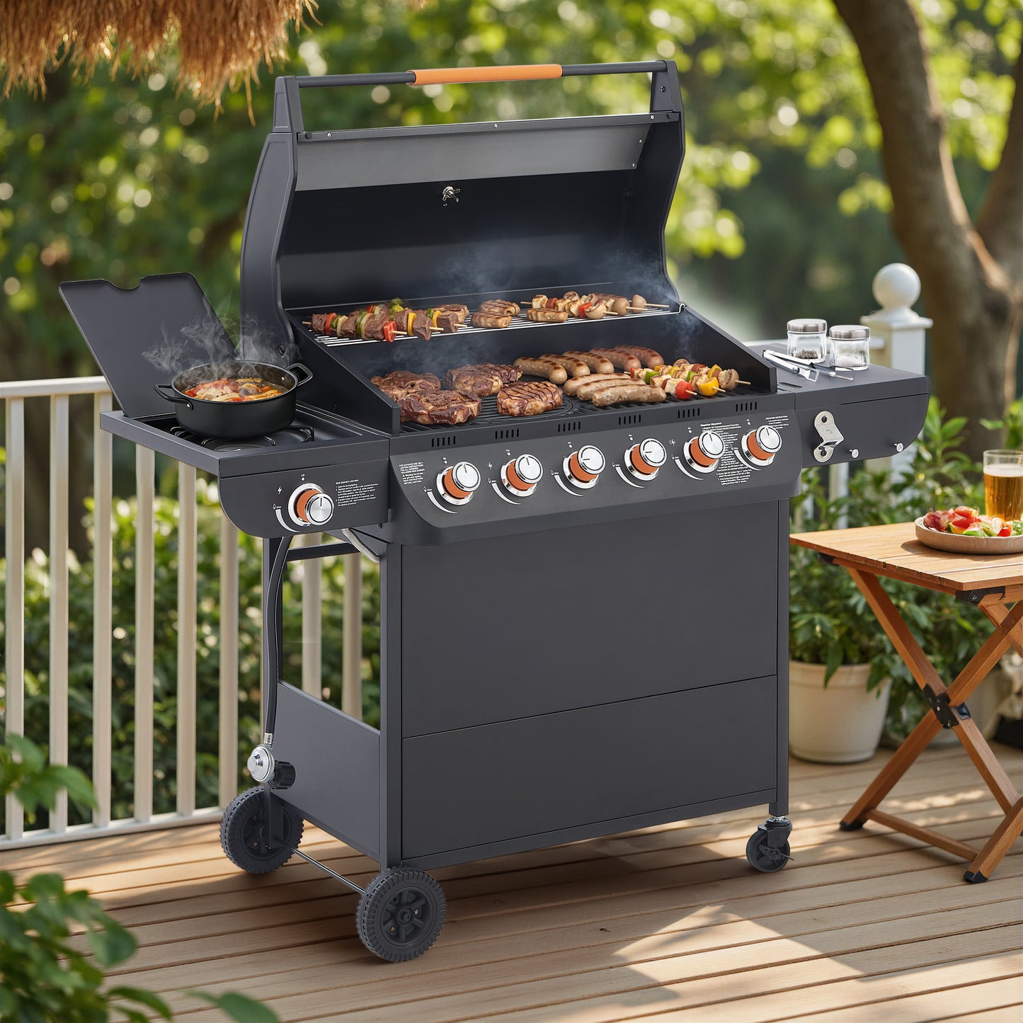 6 Burner Propane Gas Grill with Side Burner - 72000 BTU