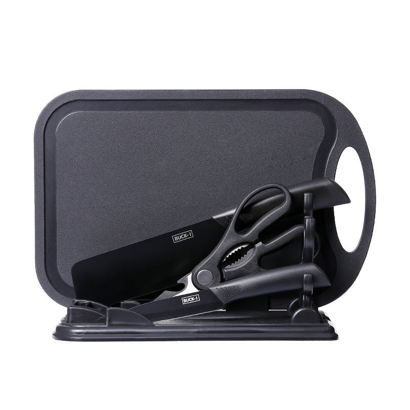 Kitchen Knife Set with Cutting Board - Black Steel Chef & Utility Knives
