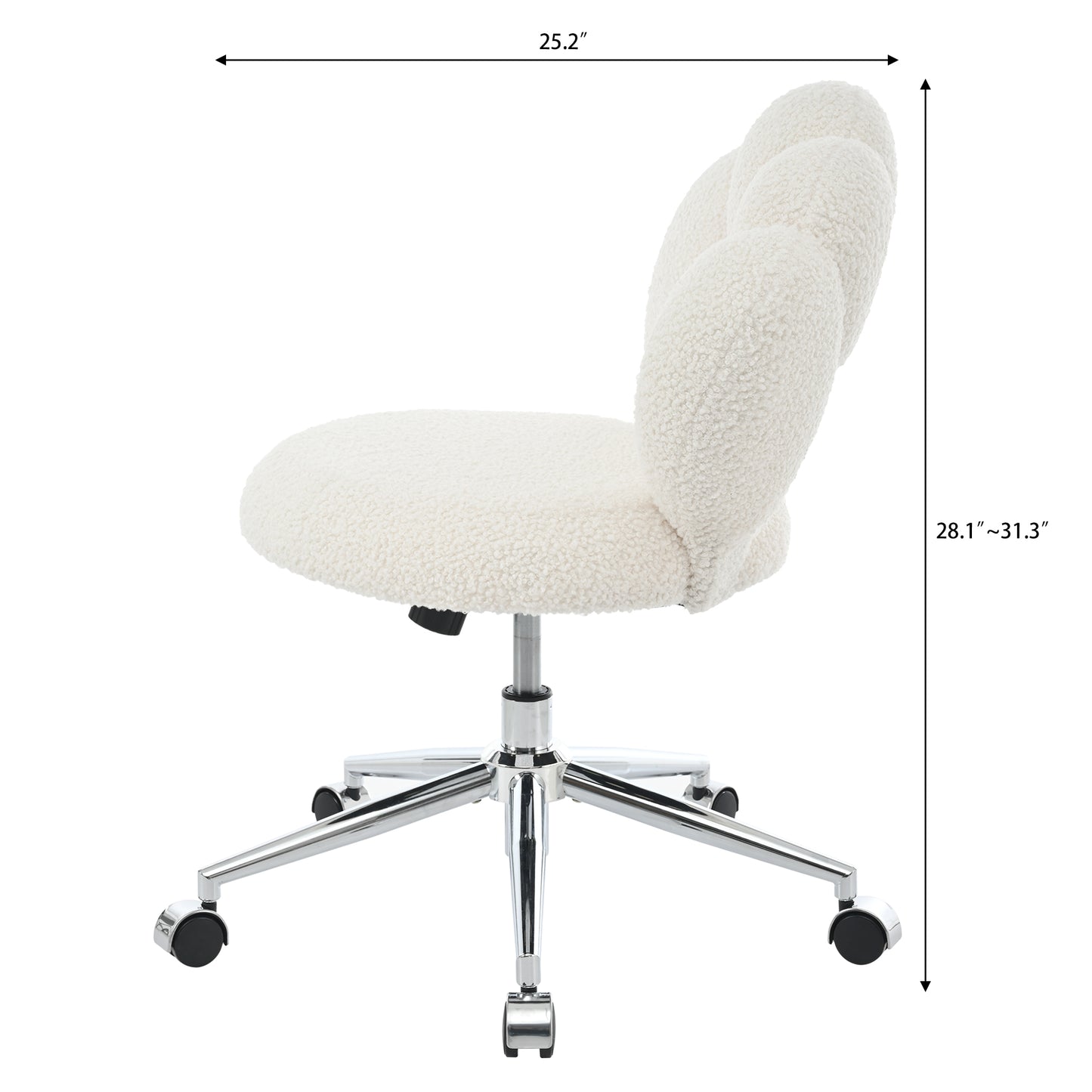 360° Swivel Height Adjustable Office Chair - White Teddy Fabric