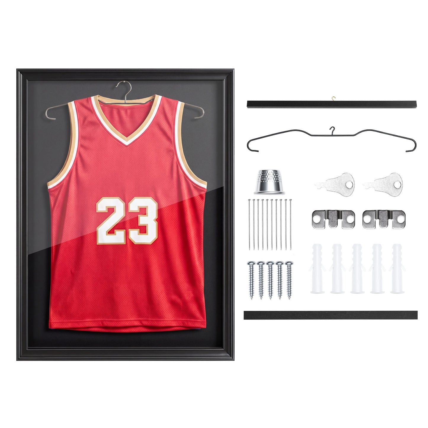 Lockable Wooden Sports Jersey Shadow Box Display Case - UV Protection, 35.4 x 27.6 Inches