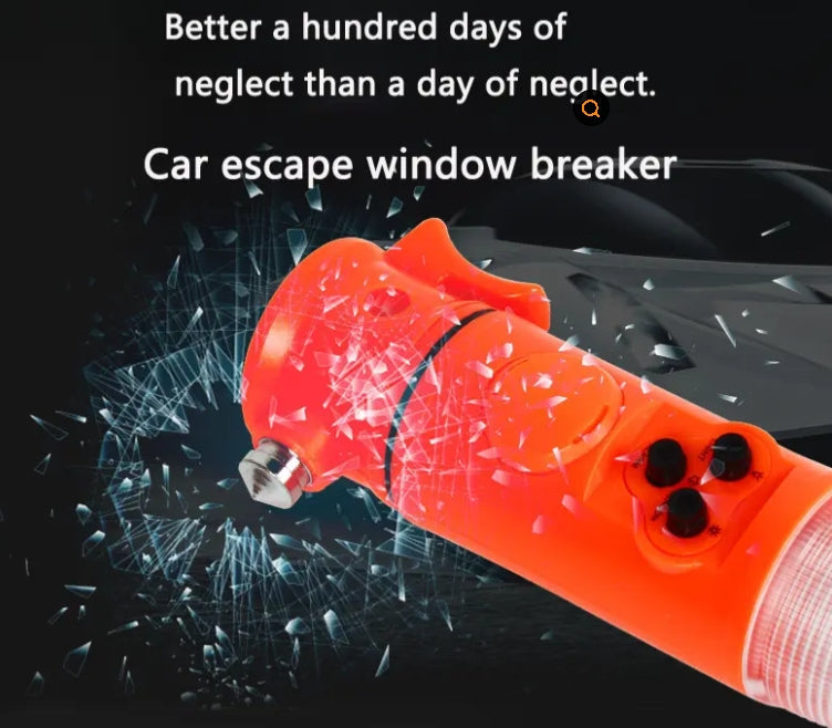 Multi-Functional Car Safety Hammer with Flashlight and Seat Belt Cutter