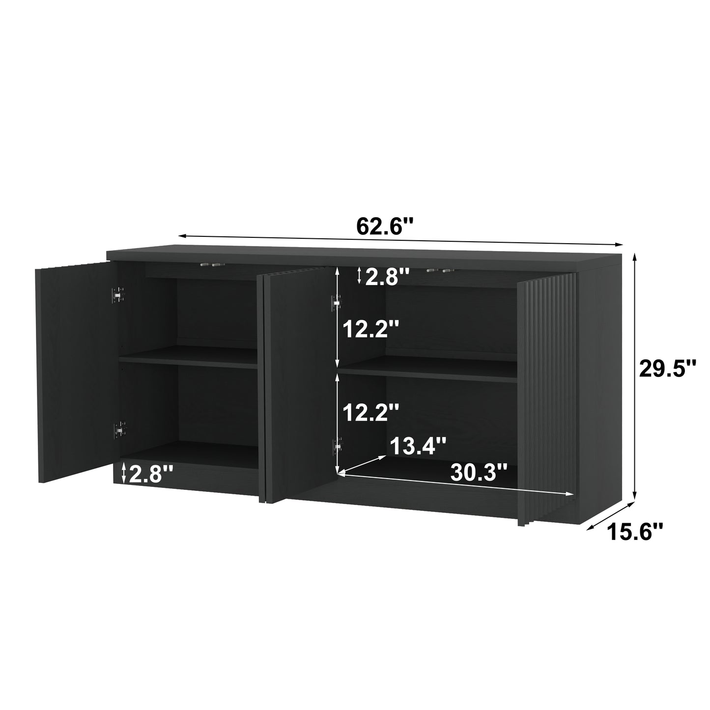 Black Buffet Cabinet with 4 Doors & Shelves - 62.6" Sideboard