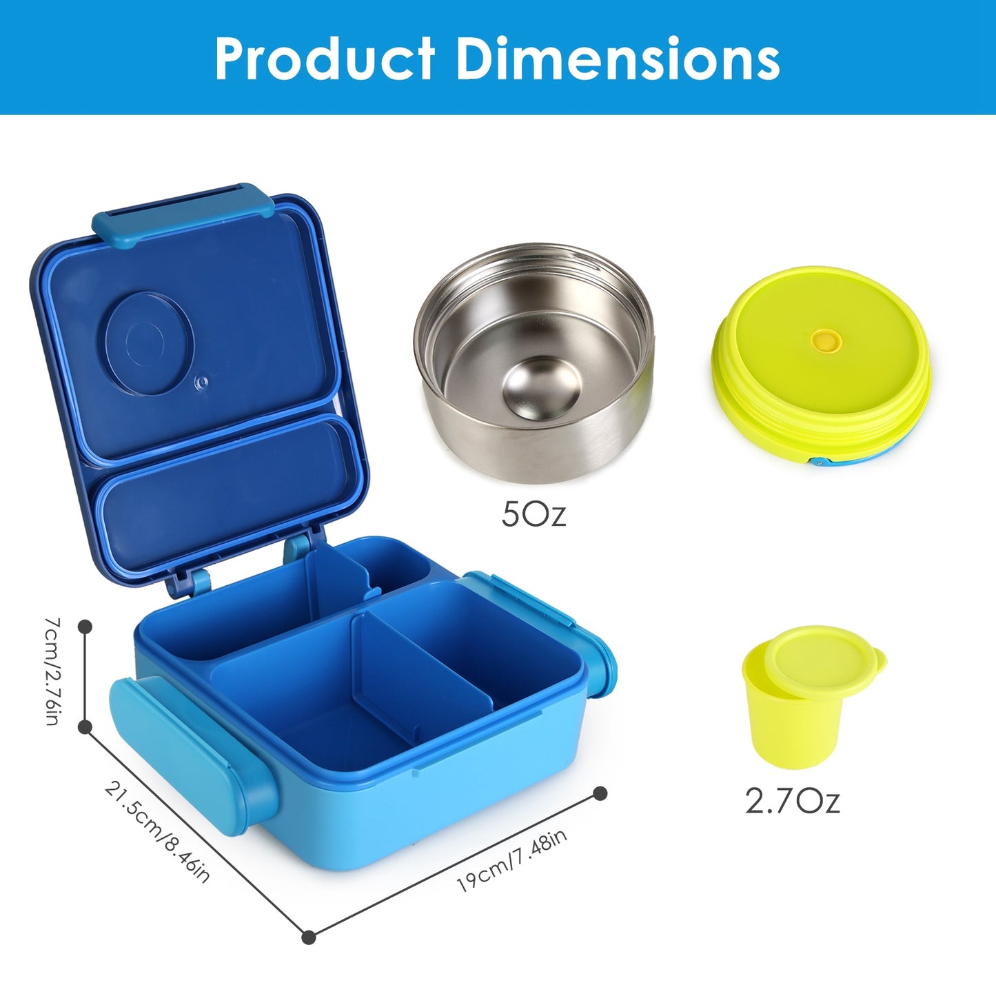 Kids Insulated Lunch Box Set with Storage Bag & Utensils - Blue