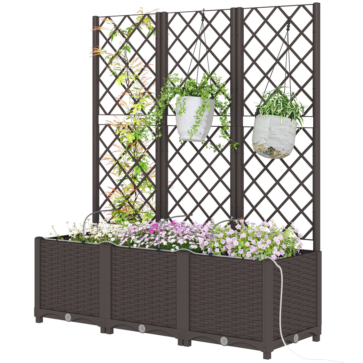 Self-Watering Raised Garden Bed with Trellis - Brown 510x610x280mm