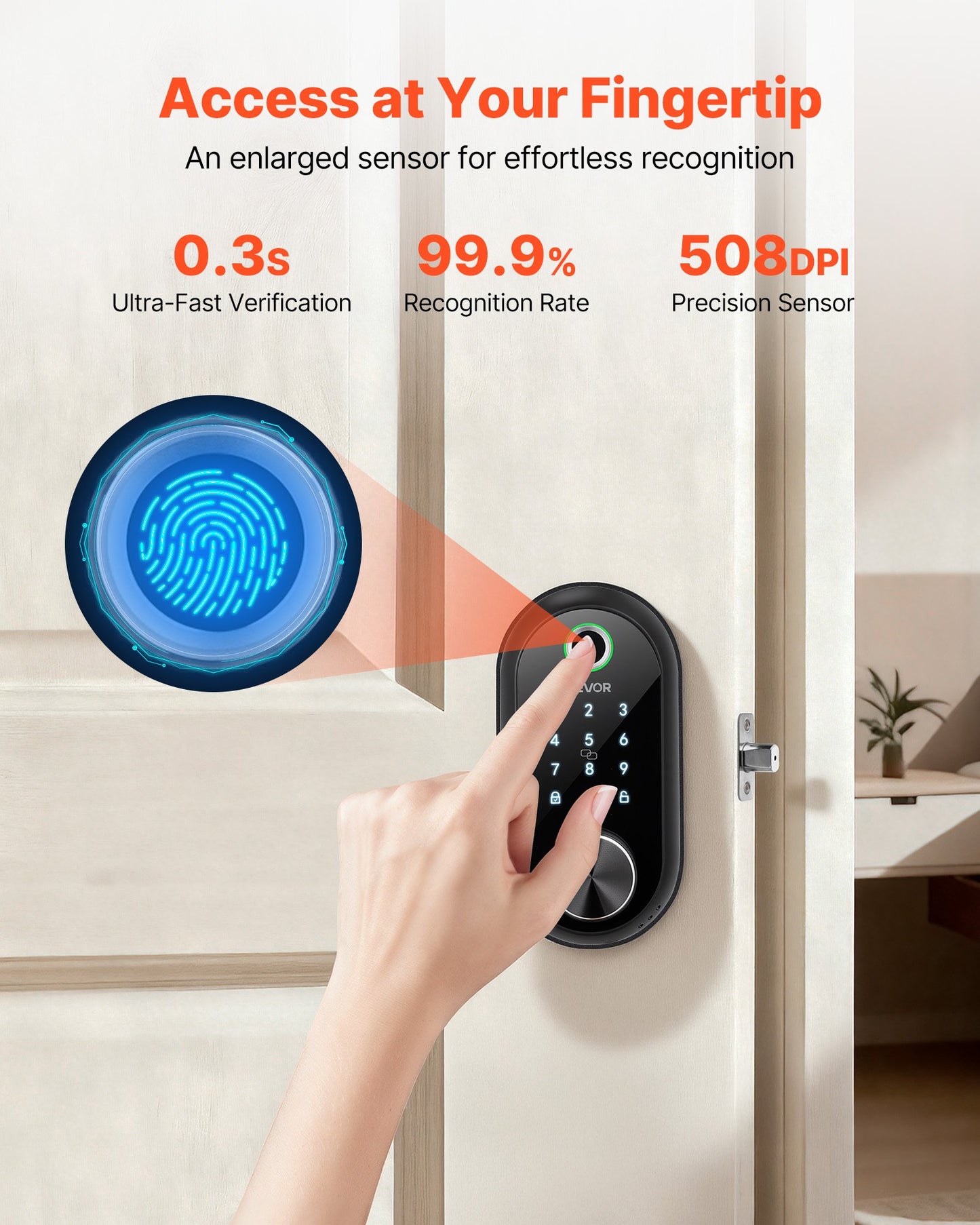 Keyless Fingerprint Door Lock with Touchscreen Auto-Lock & Key Access