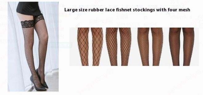 Plus Size Fishnet Stockings Mesh Tights - Non Slip Lace Thigh-Highs for Women
