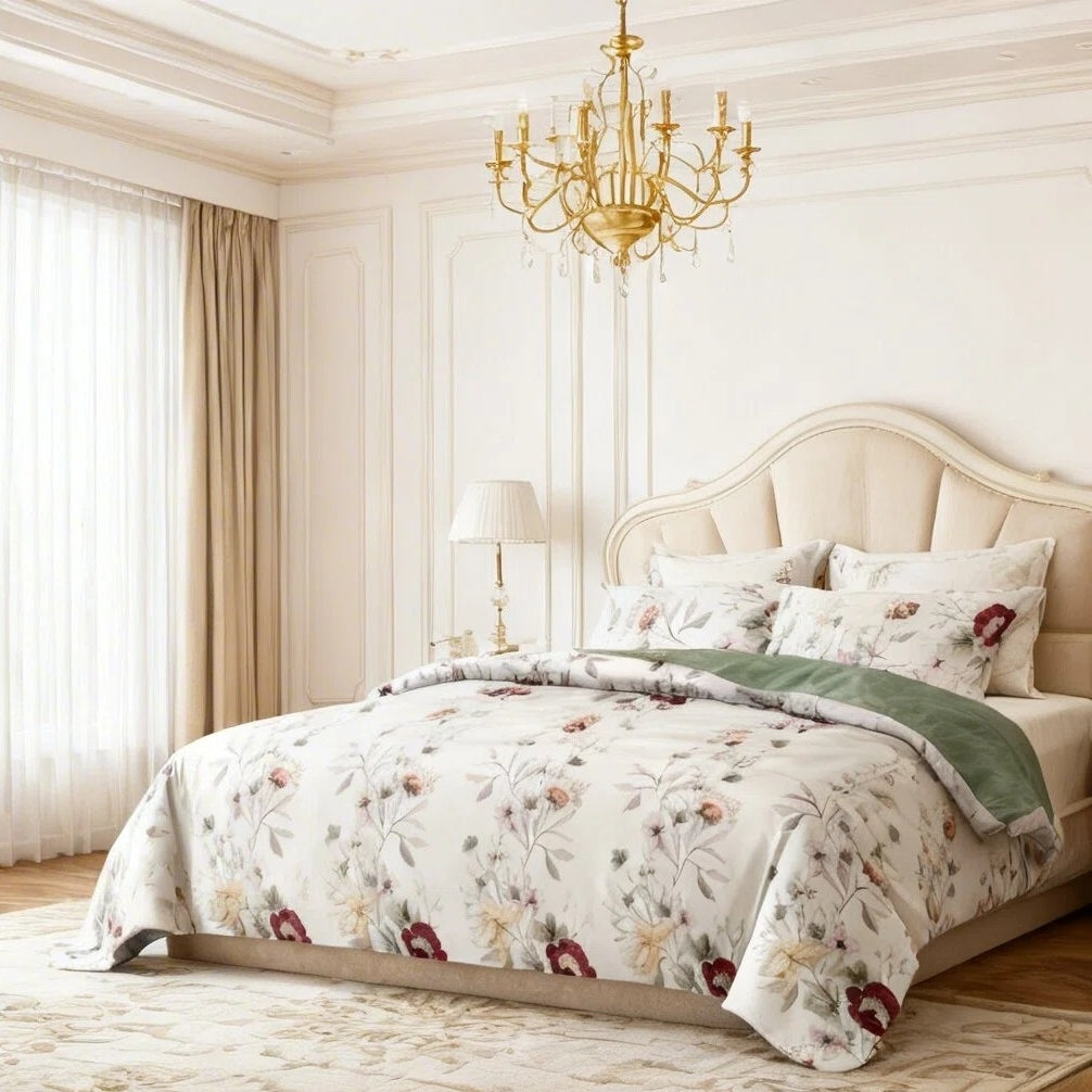 9-Piece Quilt and Curtain Set - Sage Green Floral Design
