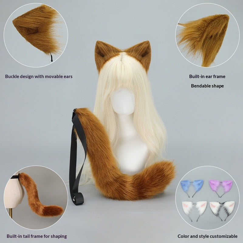 Cat Ear Headband and Tail Set - Plush, Trendy Cat Costume Accessory