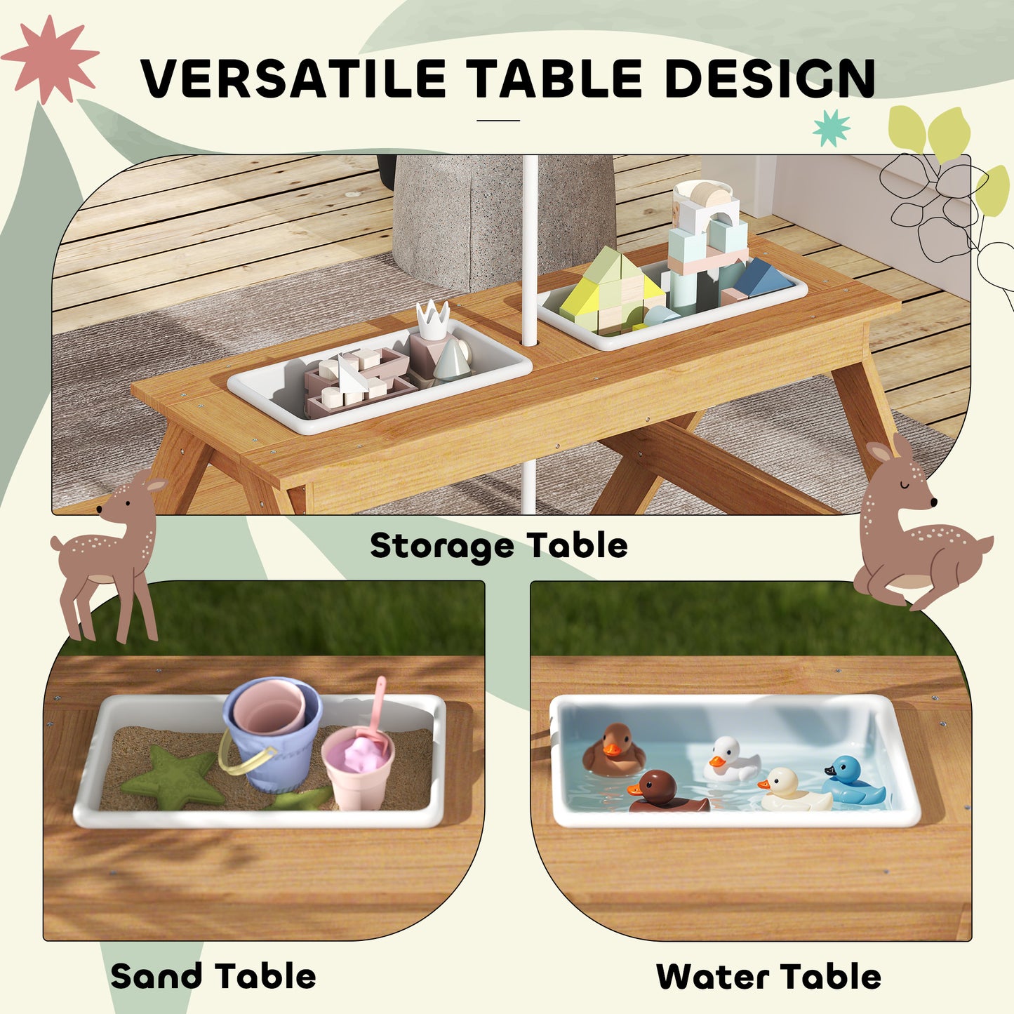 Kids Picnic Table with Removable Umbrella - Mixed Color