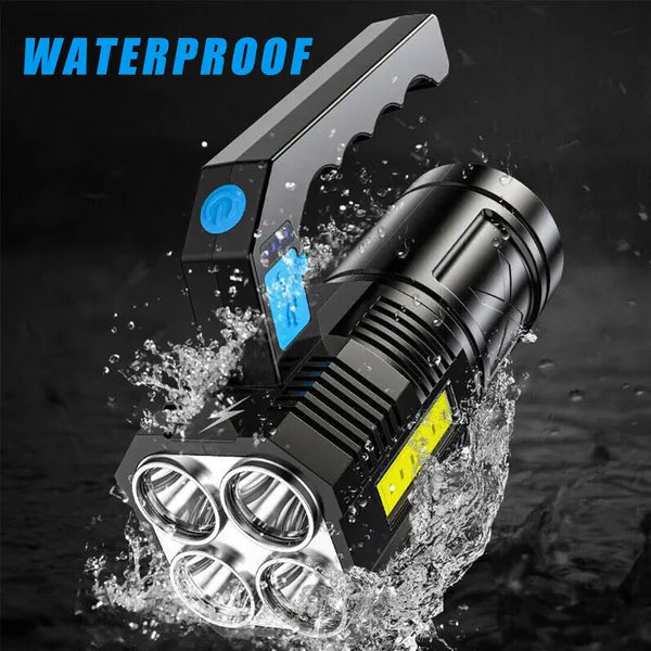 Super Bright LED Rechargeable Flashlight with 4 Modes - IP44 Waterproof