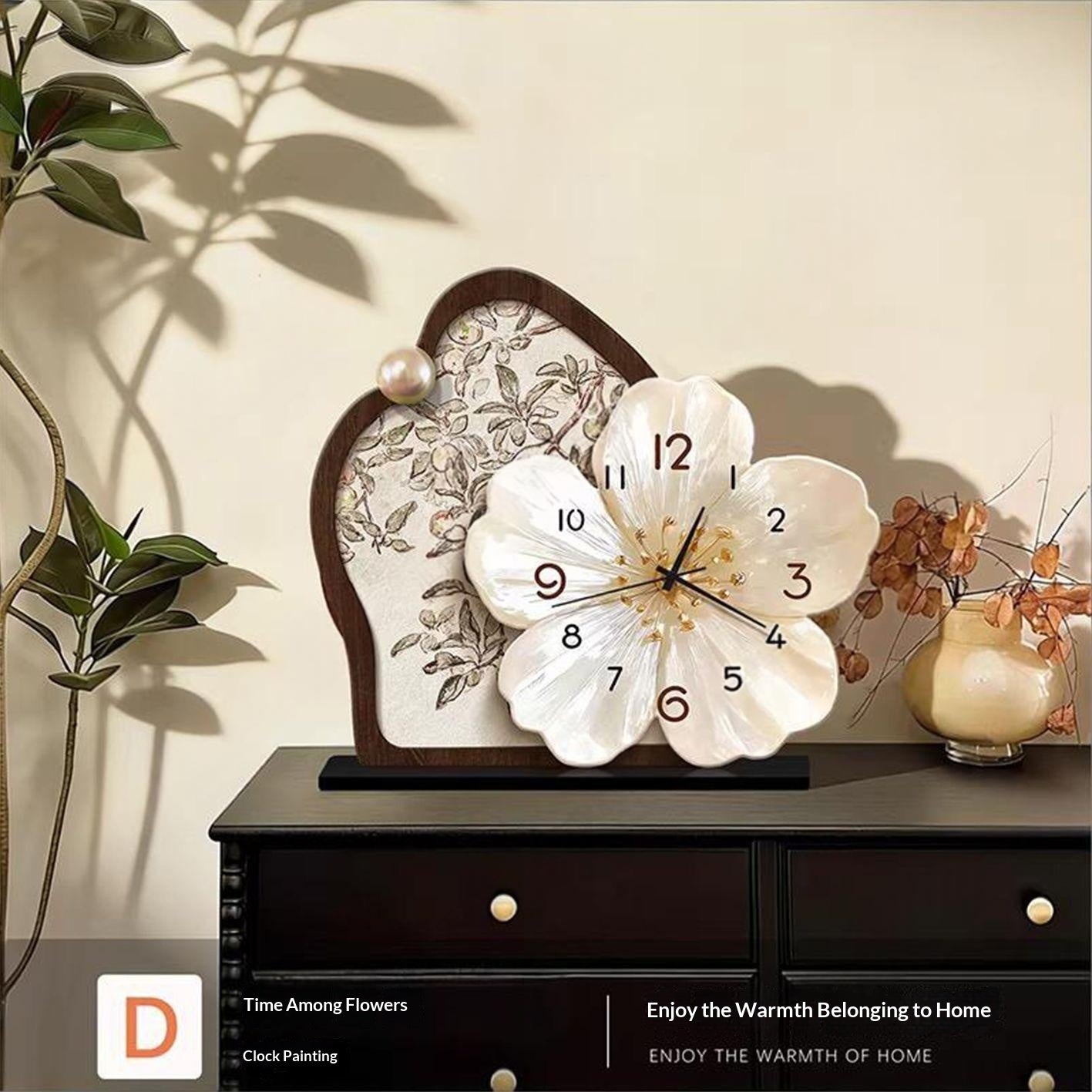 Medieval-Style Desktop Clock Painting - Botanical Flowers Art Frame-Free