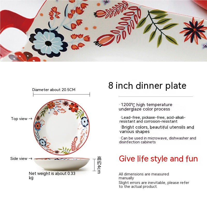 Porcelain Floral Style Dinnerware Set - American Tableware with Assorted Plates and Bowls