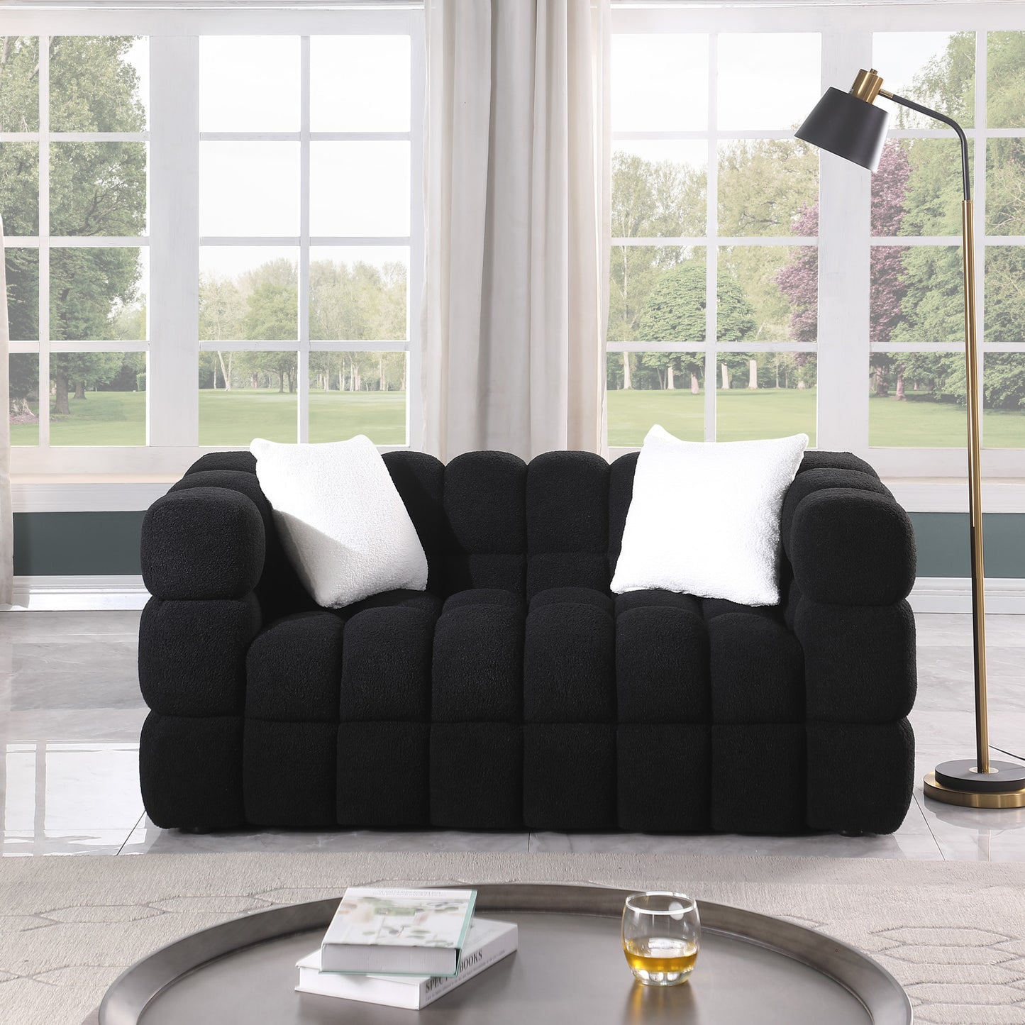 Boucle Sofa - 2 Seater, Black, Marshmallow Design, 62.2" Length