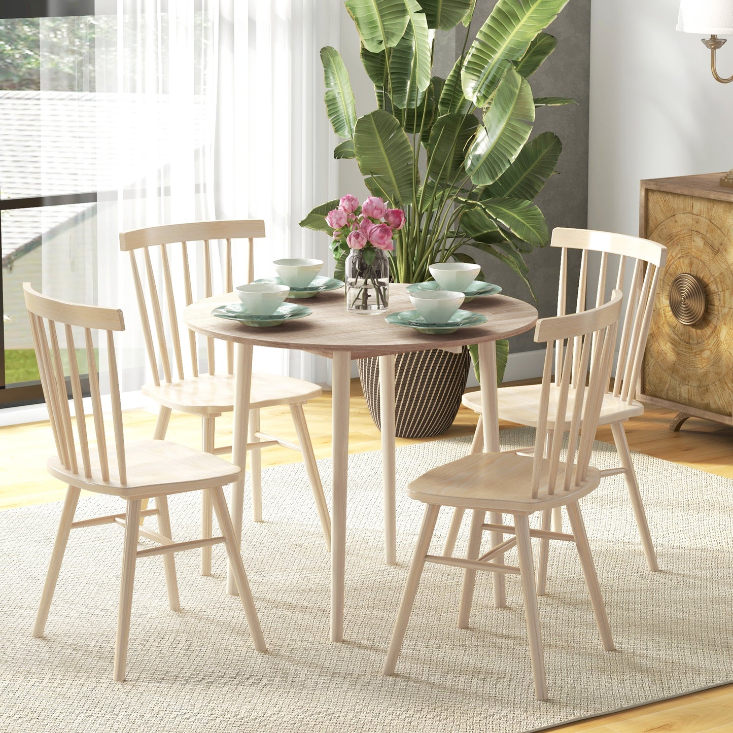 Round Drop Leaf Folding Dining Table for Small Spaces - Oak