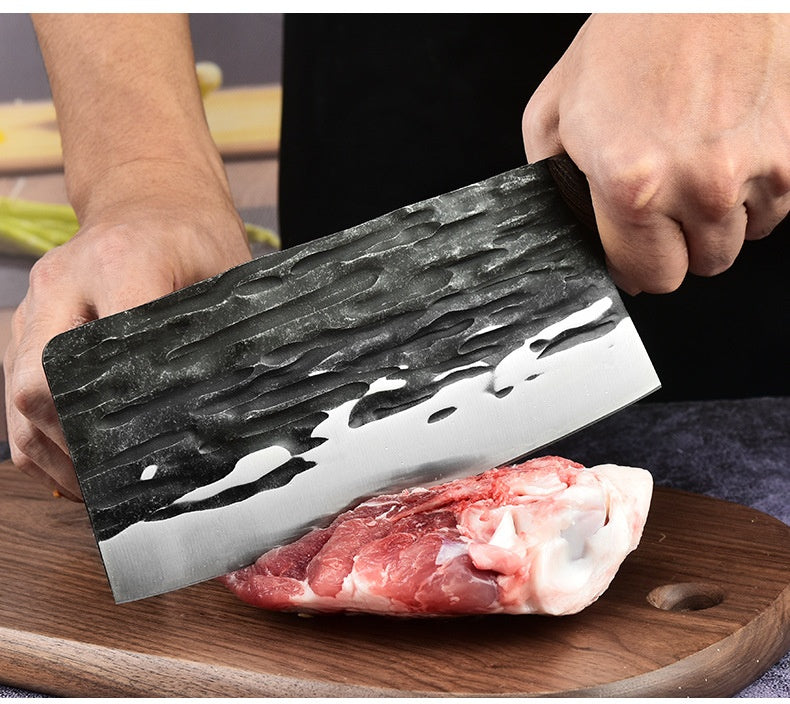 Stainless Steel Kitchen Slicing Knife with Wooden Handle - Forging Pattern, Dual-Purpose