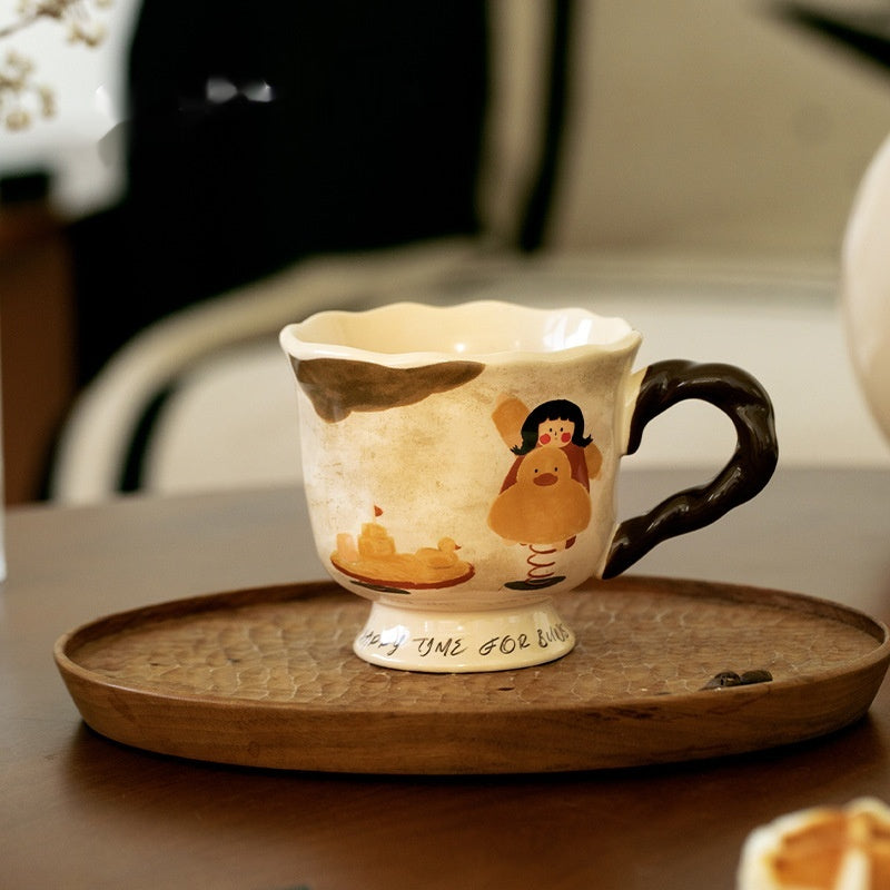Ceramic Coffee Mug with Colorful Seesaw Mushroom Horse Spring Duck 301-400ml