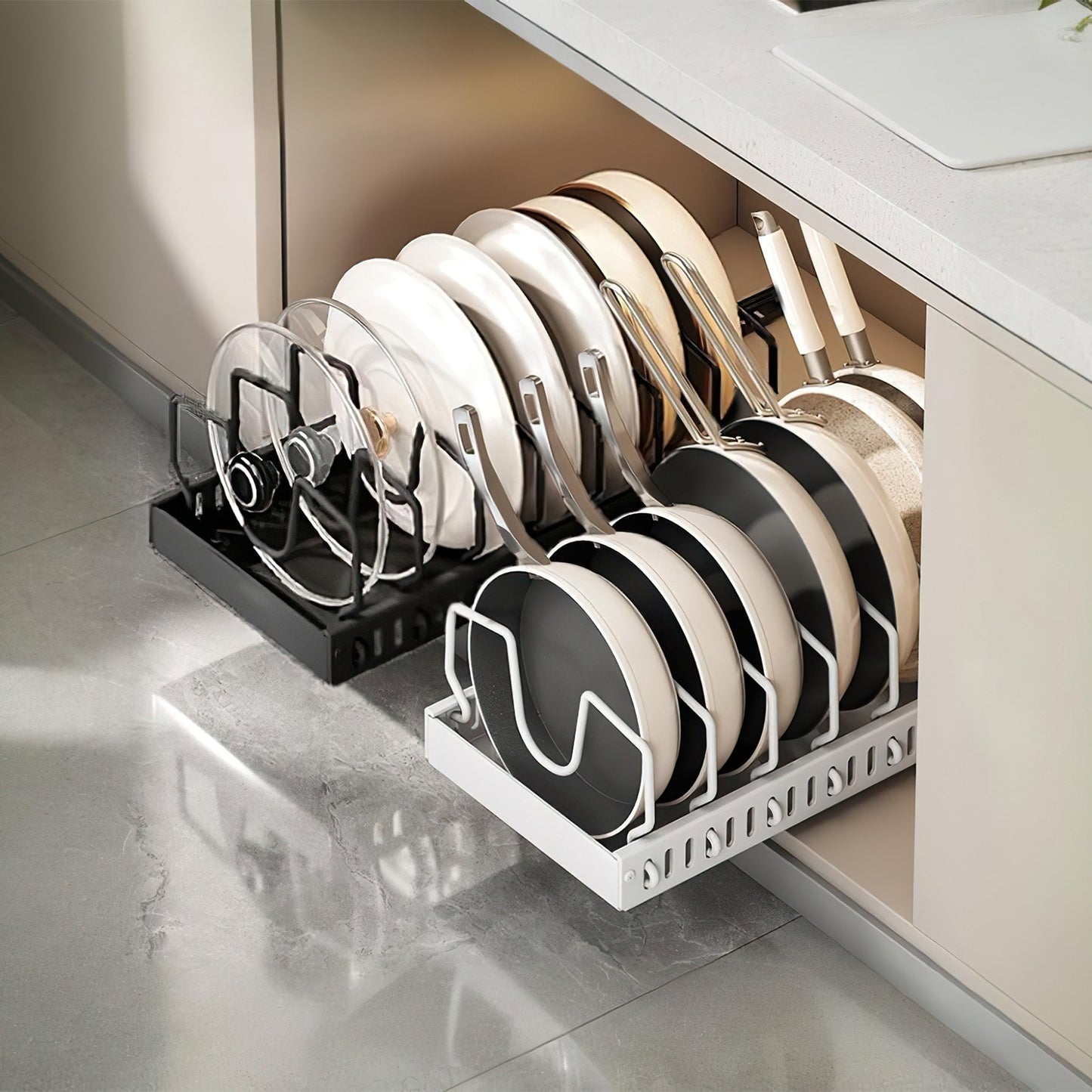 1Pc Pull Out Pots And Pans Organizer Under Cabinet With 8 Adjustable