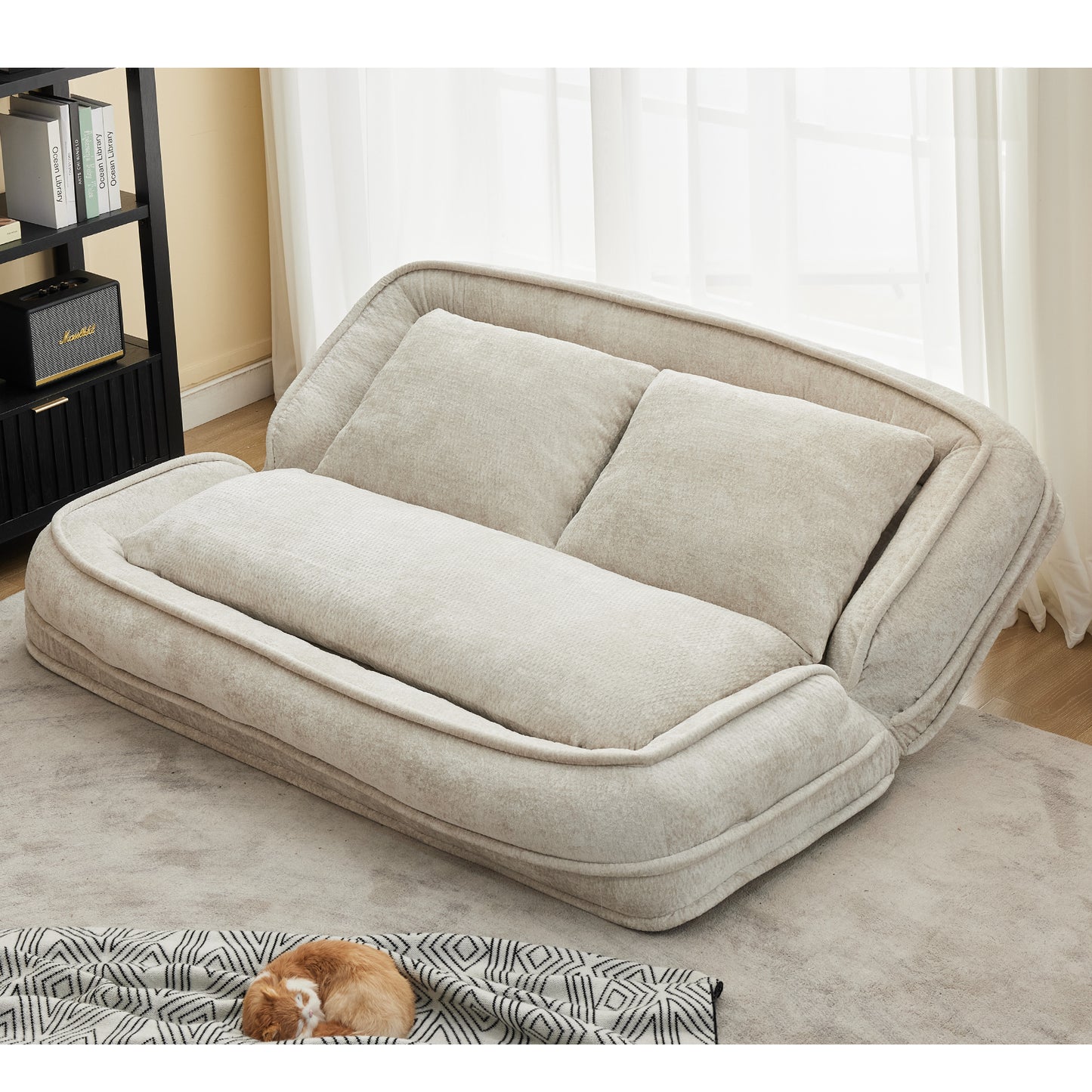Extra Large Chenille Lazy Sofa Loveseat - Beige 2-in-1 Dog Bed
