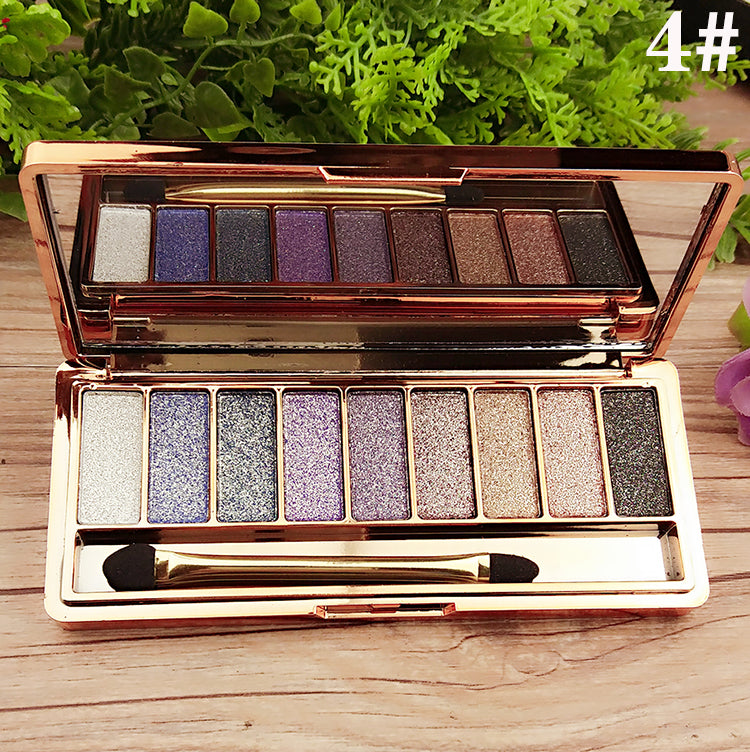 9-Color Eyeshadow Palette with Pearlescent Earth Tones – Gold & Natural Shades