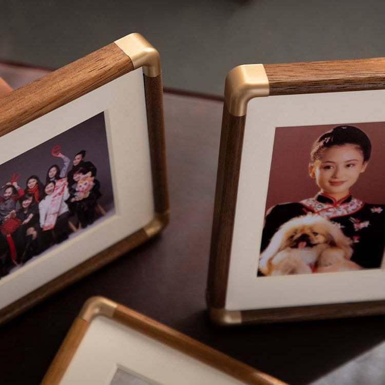 Solid Wood Photo Frame for Family Portraits Wall Decor Walnut Finish