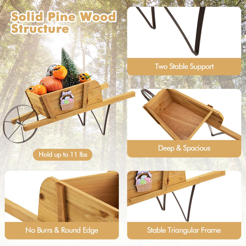 Wooden Wagon Planter with Magnetic Accessories for Garden Yard