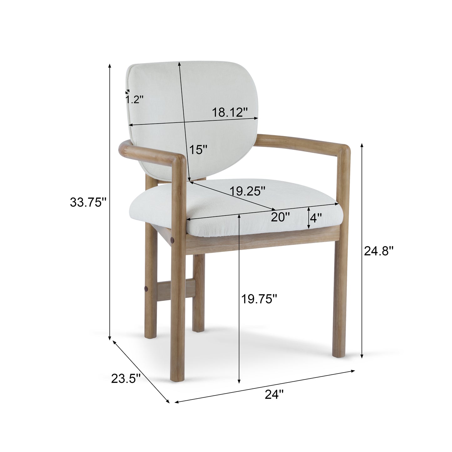 Upholstered Dining Chairs Set of 2 - White Rubber Wood Arm Chairs