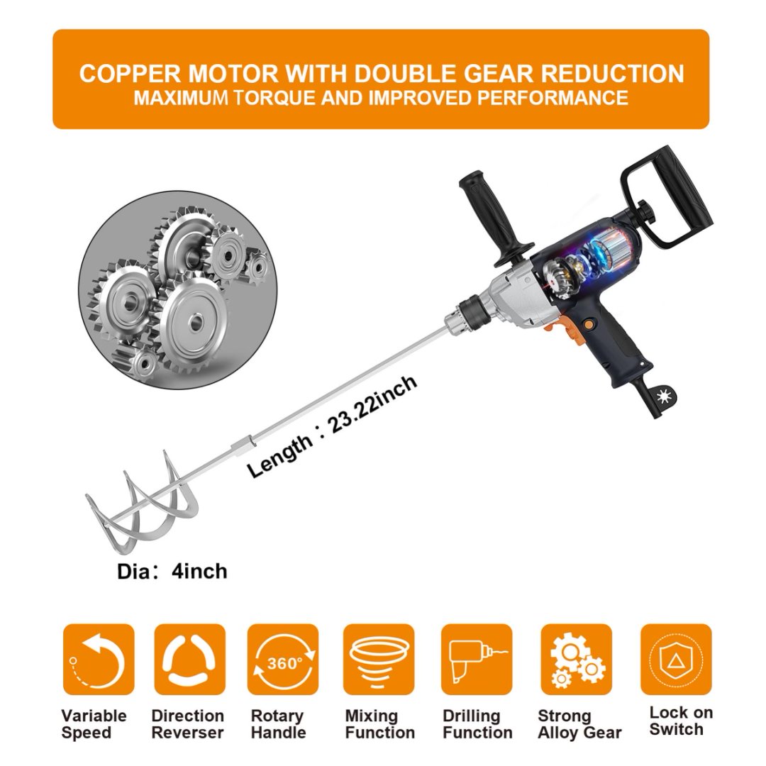 Corded Electric Concrete Mixer Drill with Spade Handle 9A Power Tool