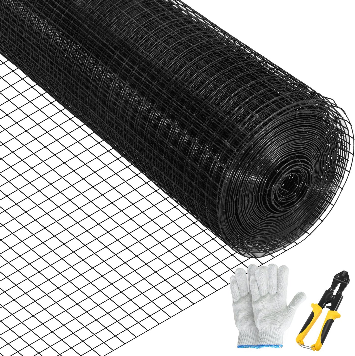 Galvanized Steel Hardware Cloth Mesh Fence 24' x 100' Black 1x1 inch, with Cutting Pliers & Gloves