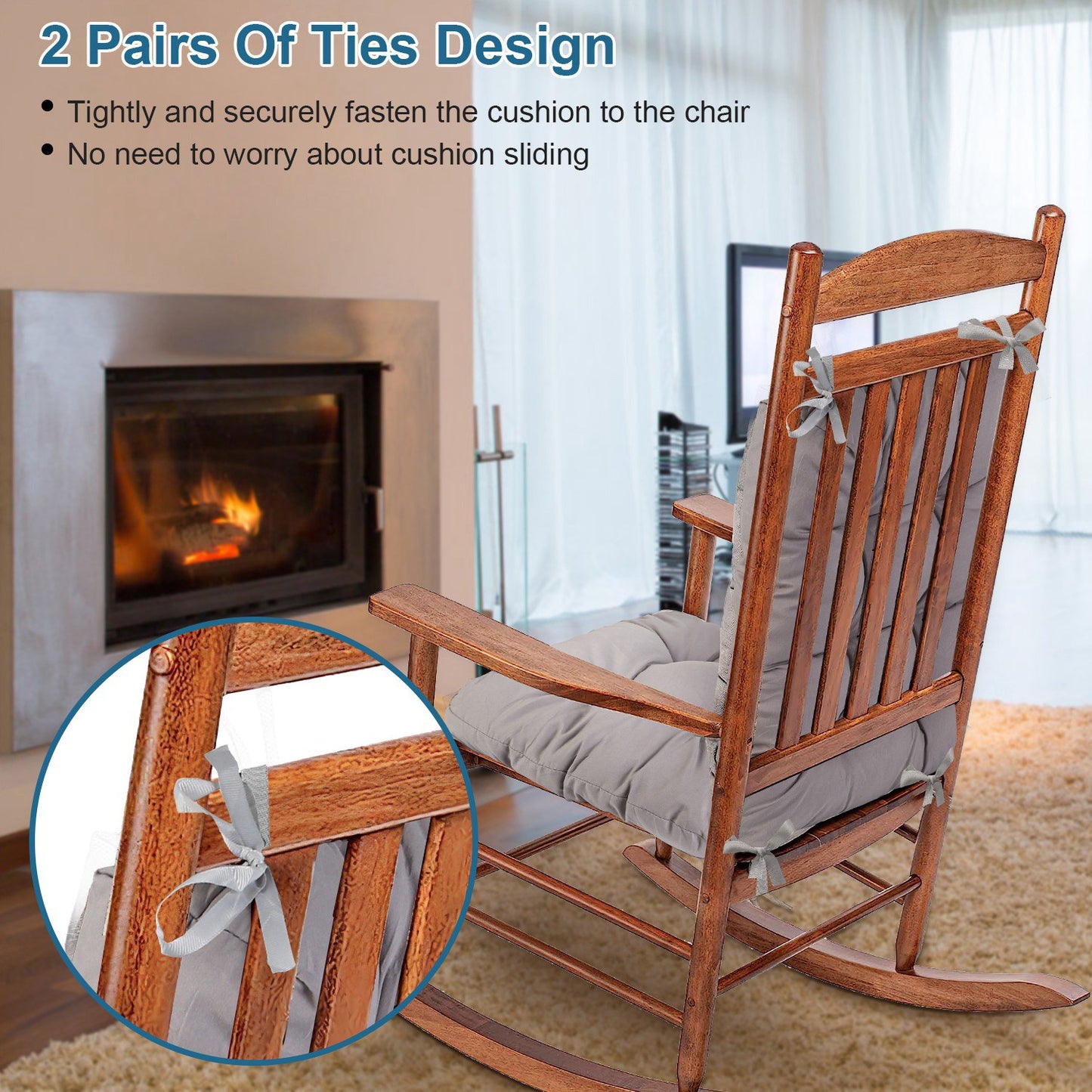 2-Piece Waterproof Rocking Chair Cushion Set with Non-Slip Ties