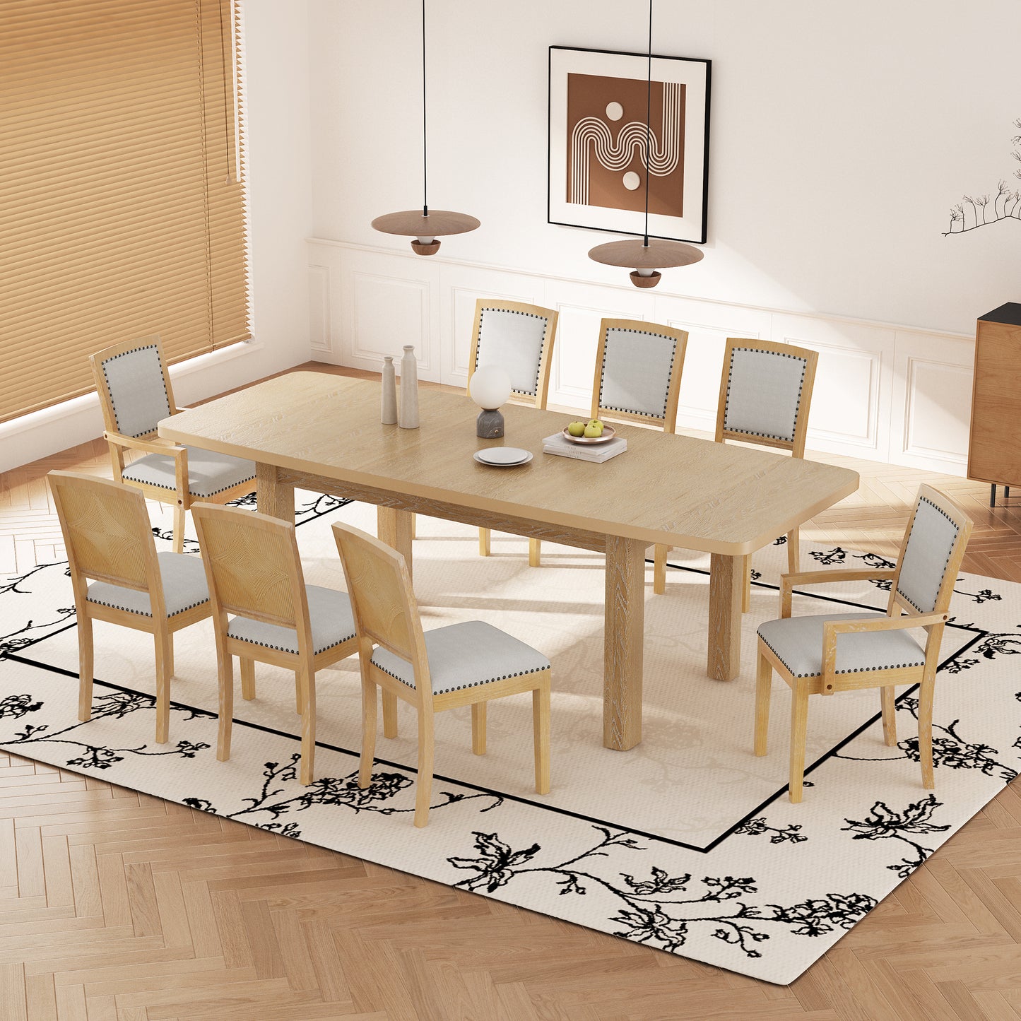 Rustic Extendable Dining Table Set with 8 Chairs - Natural Grey