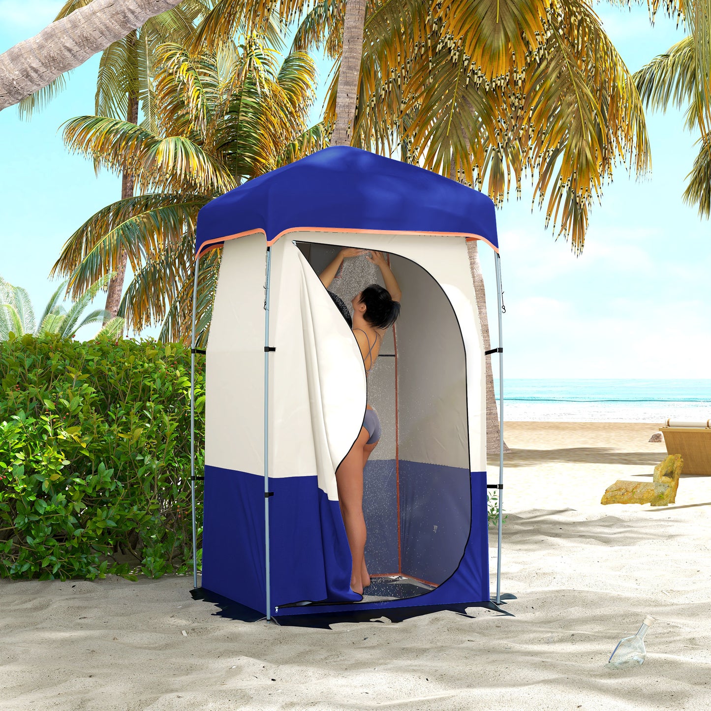 Portable Camping Shower Tent with Solar Shower Bag - Blue