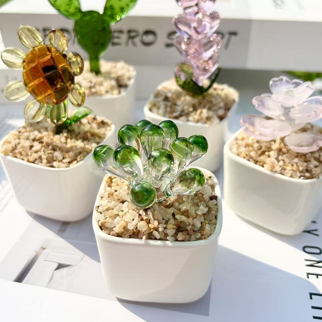 Glass Succulent and Hyacinth Desktop Ornament - Modern Minimalist Home Decor