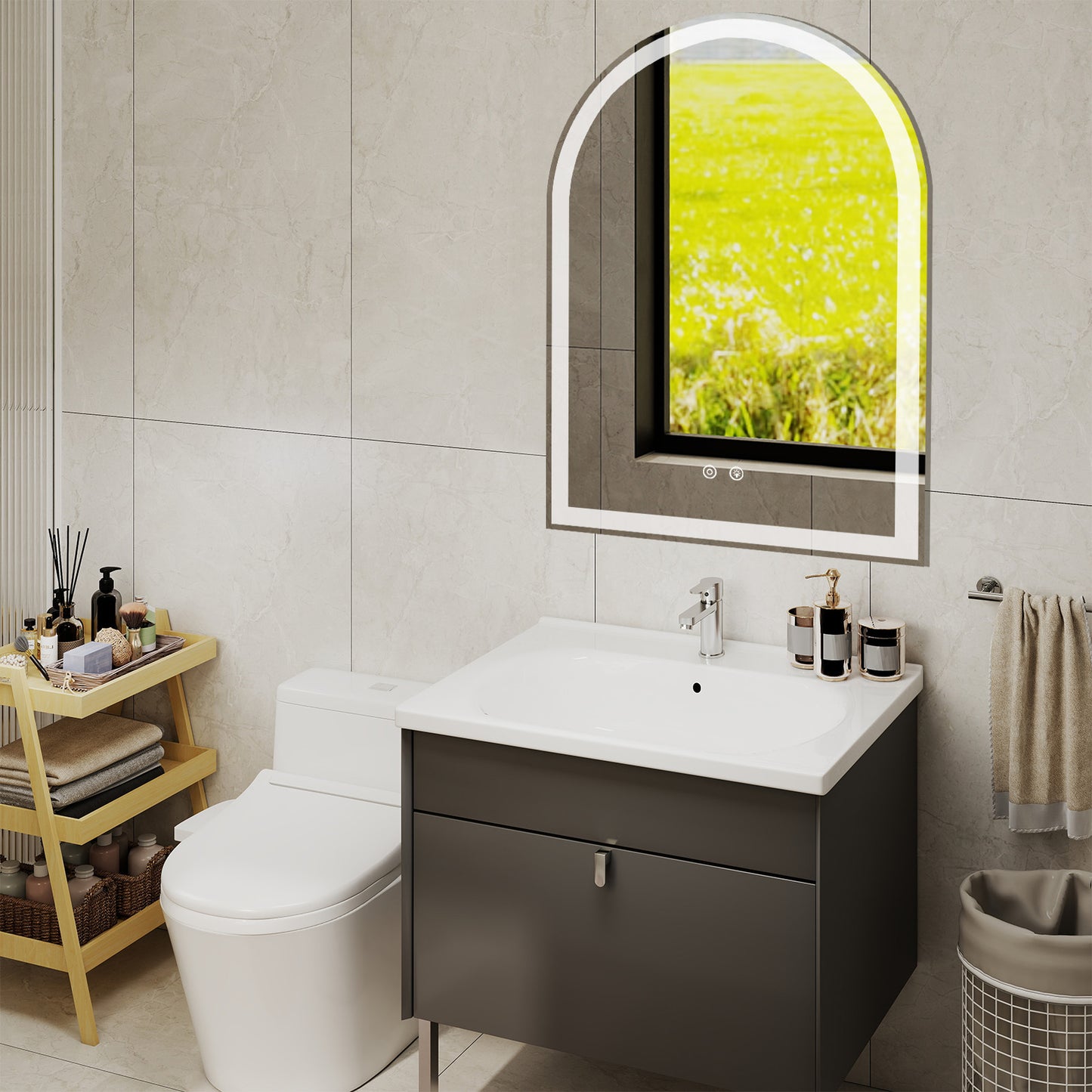 Smart Anti-Fog LED Bathroom Mirror - Arch Shape, Dimmable, 3 Colors