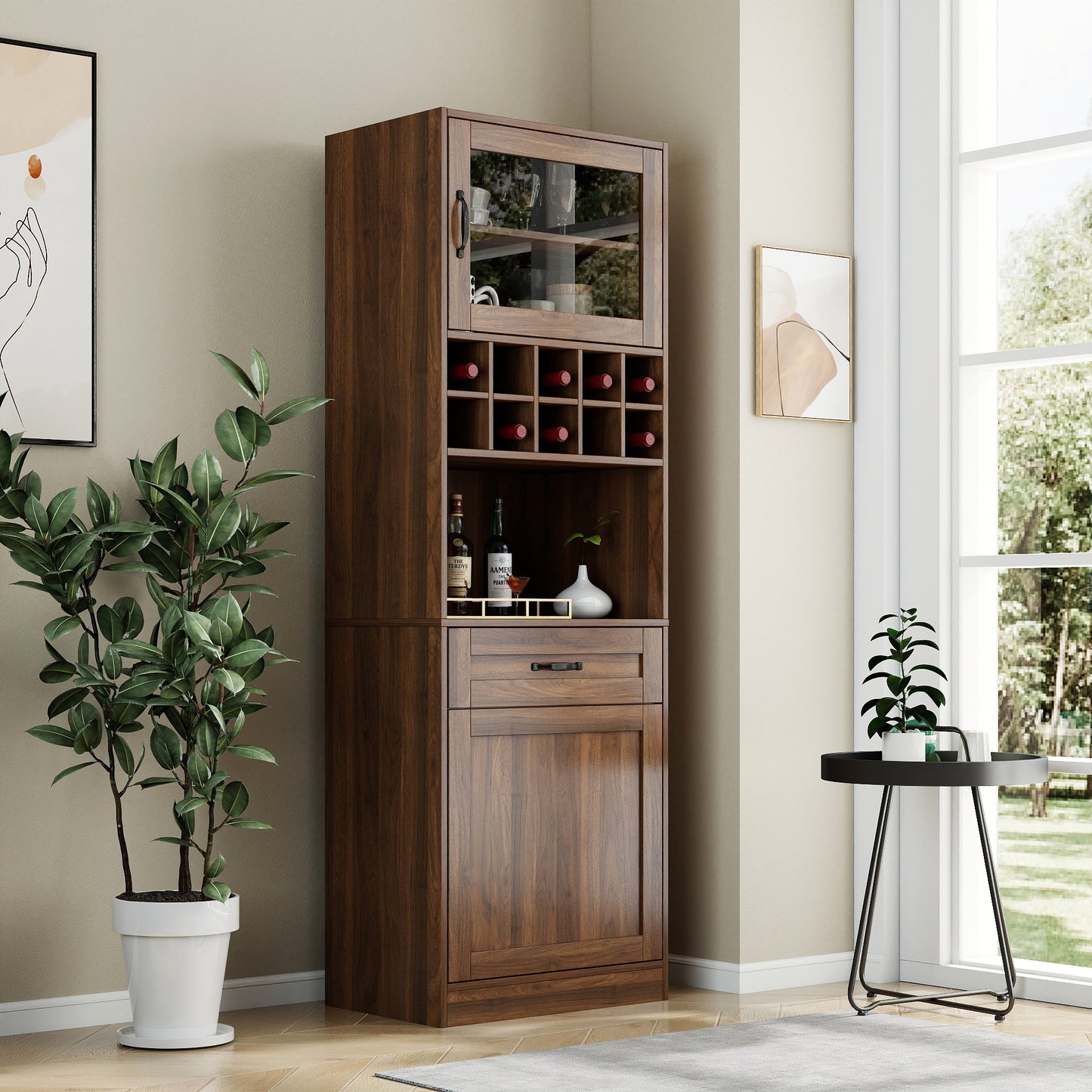 Kitchen Pantry Cabinet With Multi-functional Pull-out Multi-tier