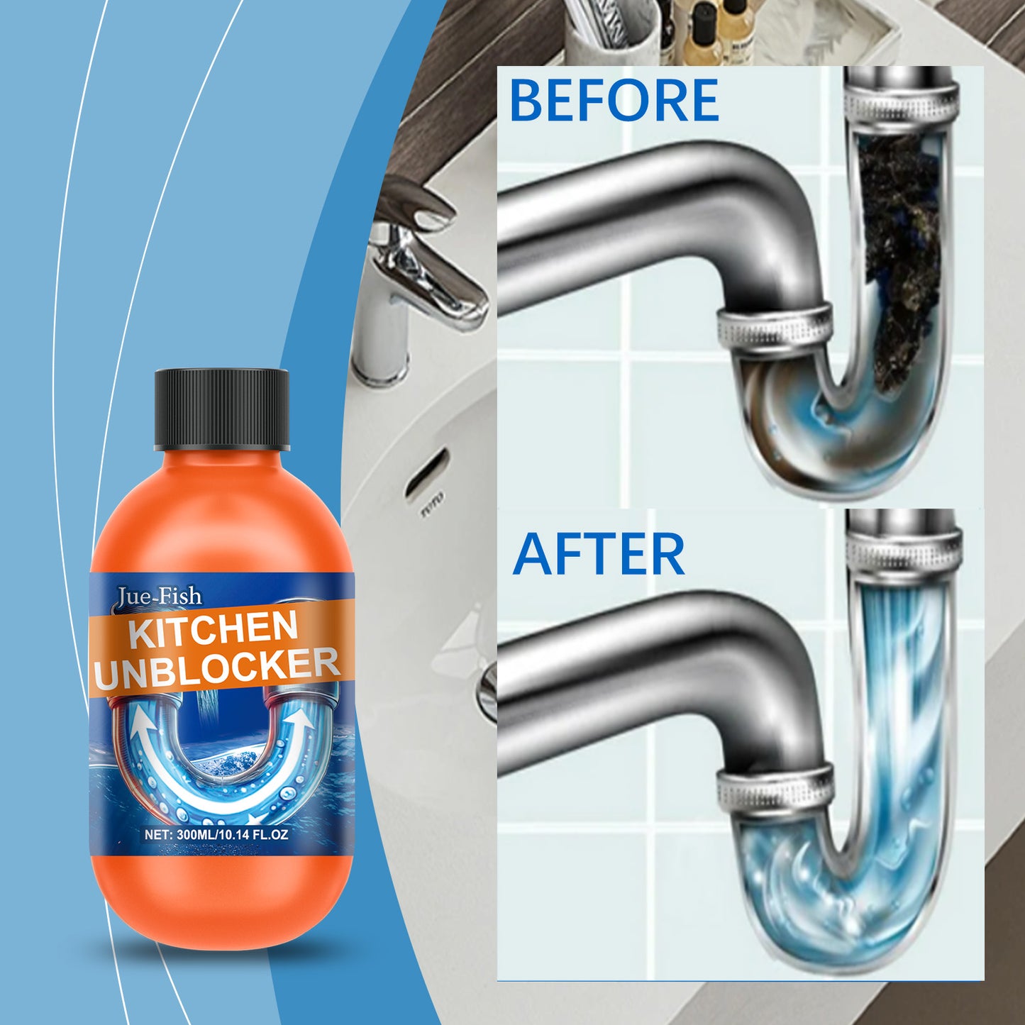Drainage Pipe Blockage Remover - 300ml Plumbing Cleaner for Clogged Pipes