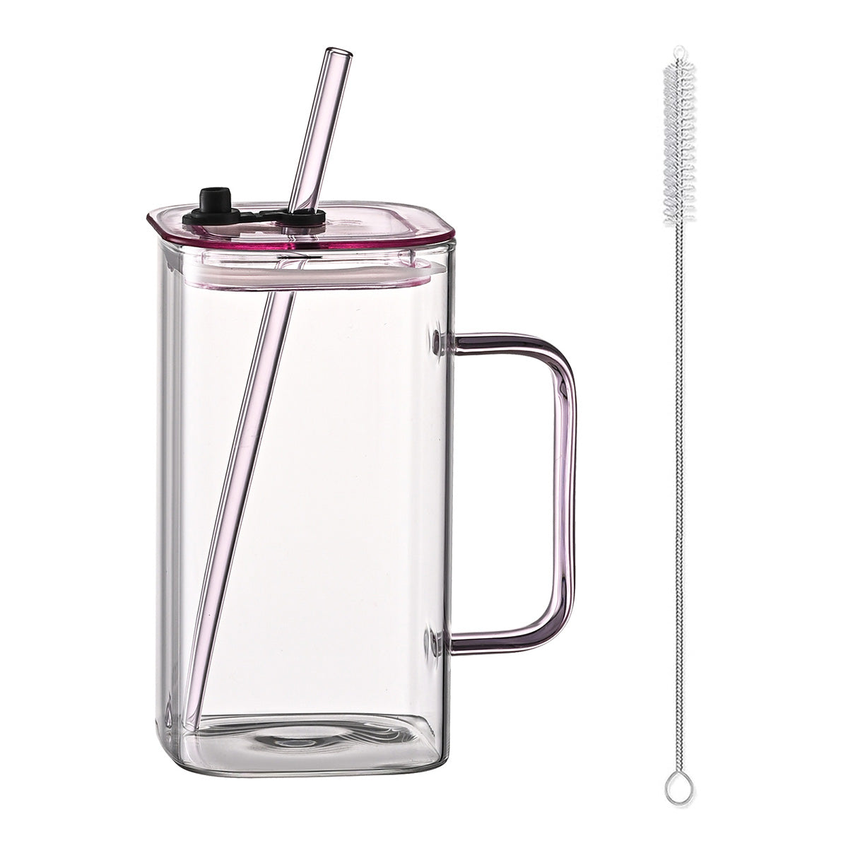 Pink Glass Straw Cup - Square High Borosilicate Drinkware