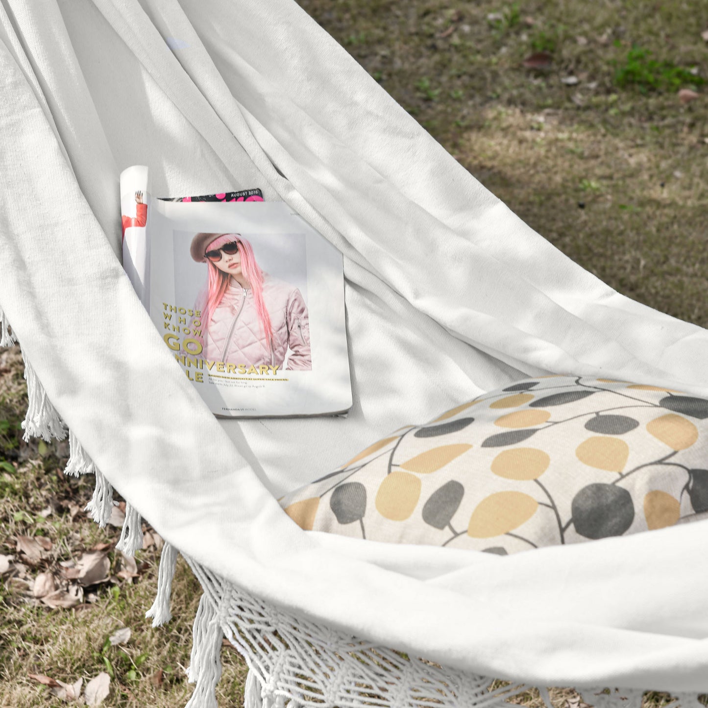 Extra Large Boho Hammock with Macrame Tassels - White