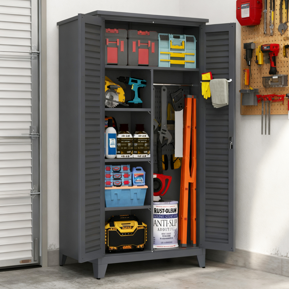 73'' Tall Metal Tool Storage Cabinet - Slate Finish
