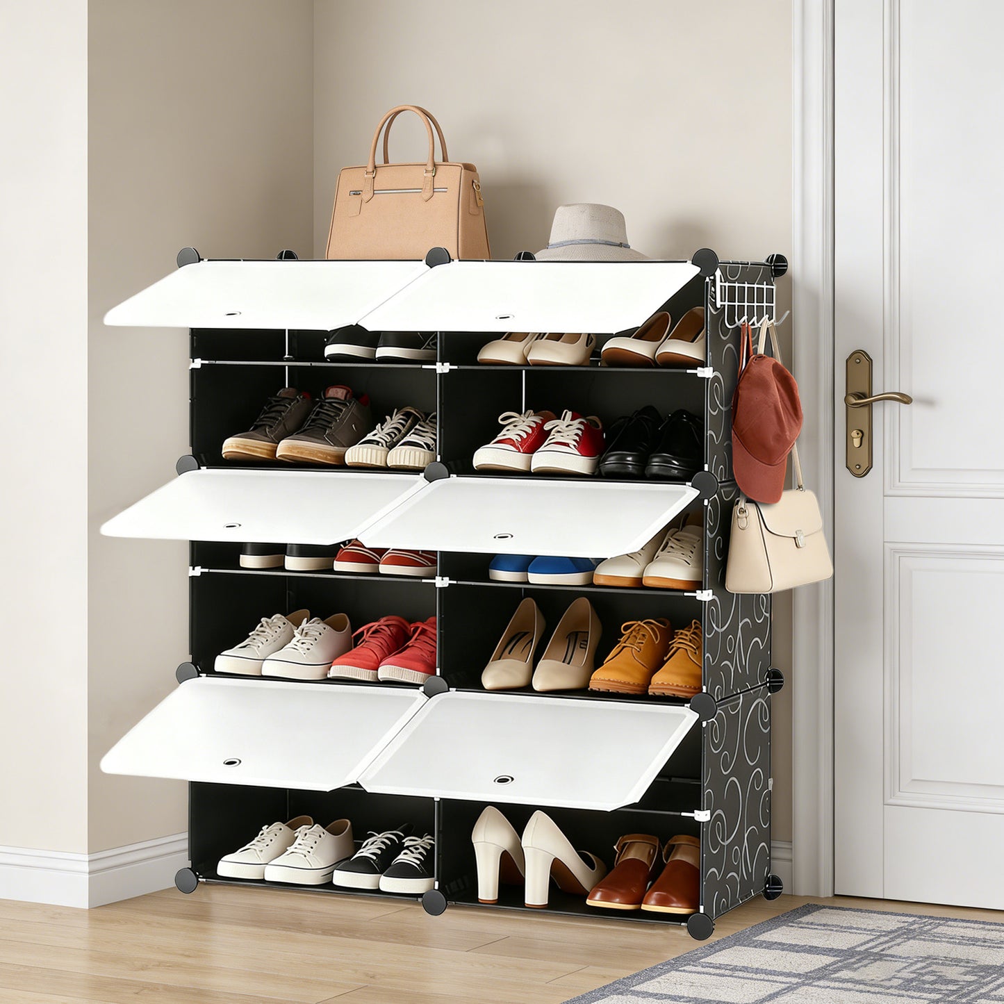 8-Layer Shoe Storage Cabinet with Door - Black
