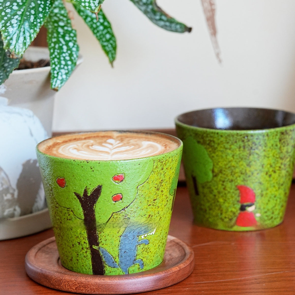 Forest Fairy Tale Style Red Riding Hood Pig Mug - Green Ceramic Drinkware
