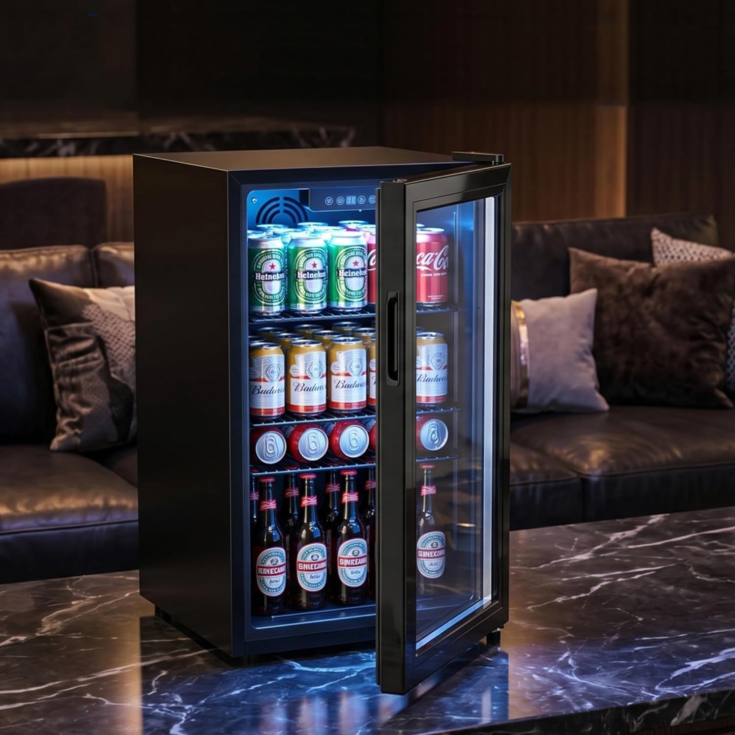 3.3 Cu Ft Beverage Refrigerator, 126 Can Mini Fridge With Glass Door,