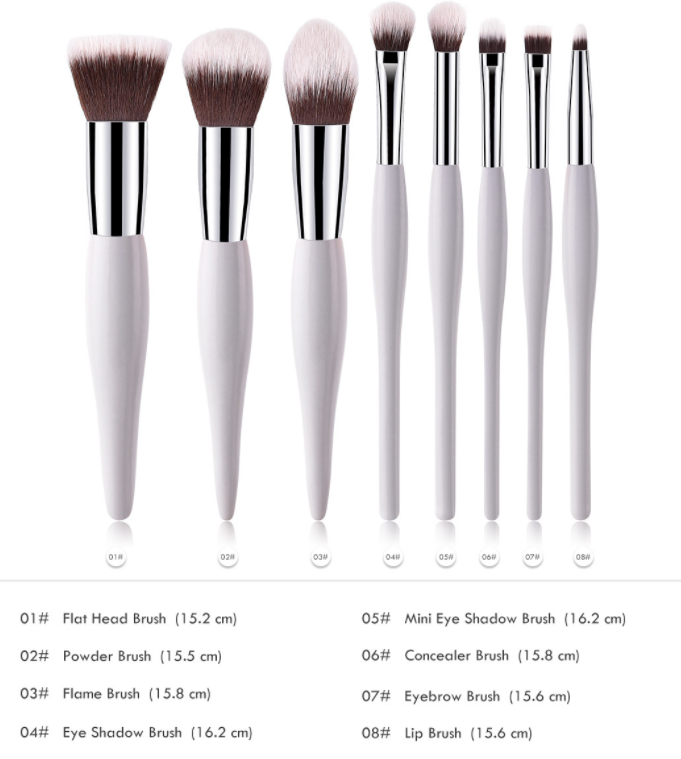 8-Piece Makeup Brush Set with Nylon & Wooden Handles - Portable Cosmetic Tools