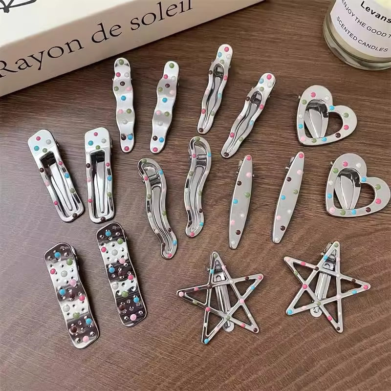 Metal Hair Barrettes with Star, Heart & Wave Designs - Silver Hair Accessories for Women