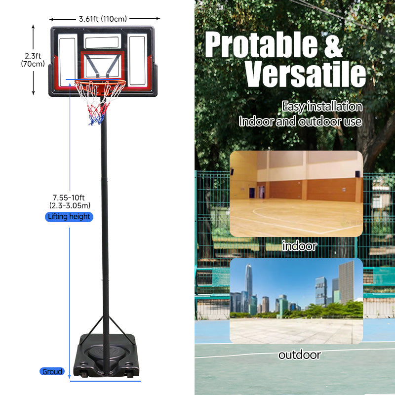 Adjustable Portable Basketball Hoop - 4.43ft to 10ft Height, Durable Design