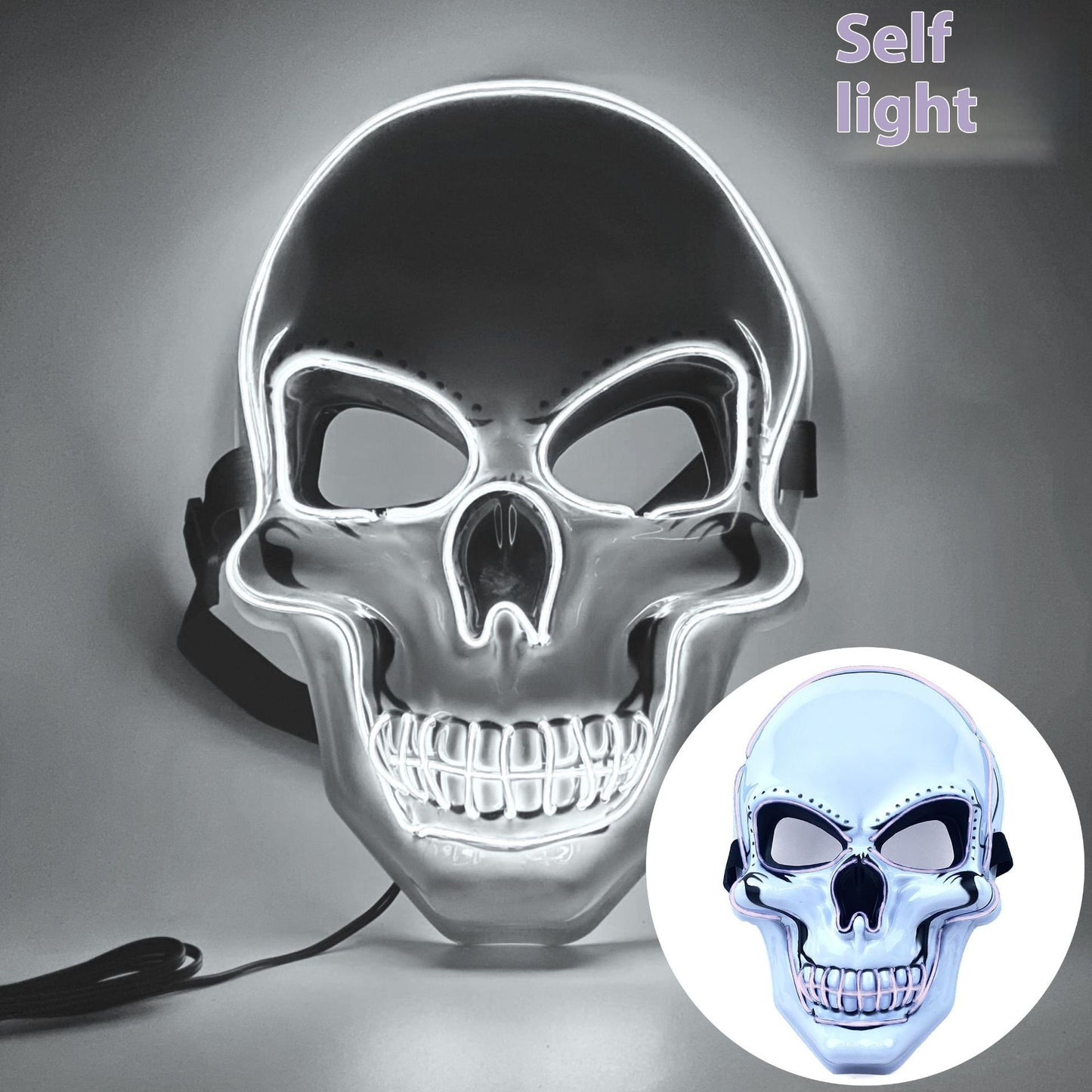 White Skull LED Mask Luminous Party Mask with Battery Operated Lighting
