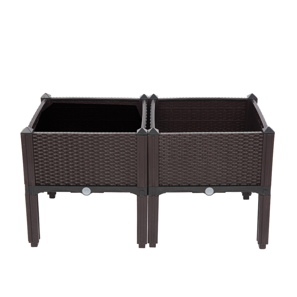 2PCS Brown Injection Molded Planting Box Garden Planter with Rattan Pattern