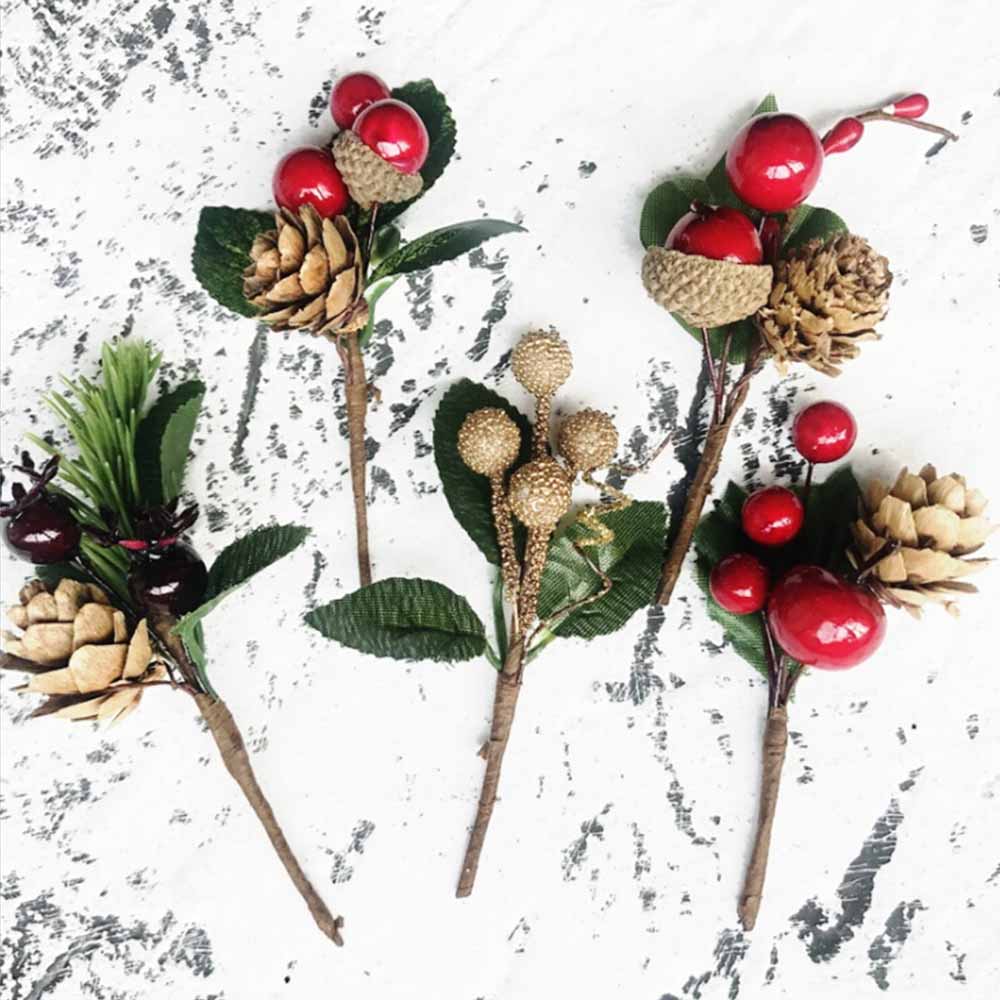 Artificial Pine Branches with Red Berries & Pine Cones - Holiday Decor